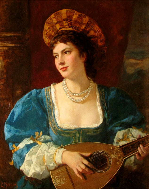Lautenspielerin, vintage artwork by Carl Ludwig Friedrich Becker, A3 (16x12") Poster Print
