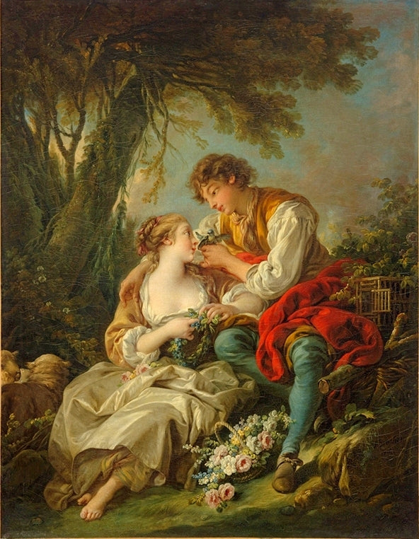 The Bird Cage, vintage artwork by François Boucher, 12x8" (A4) Poster