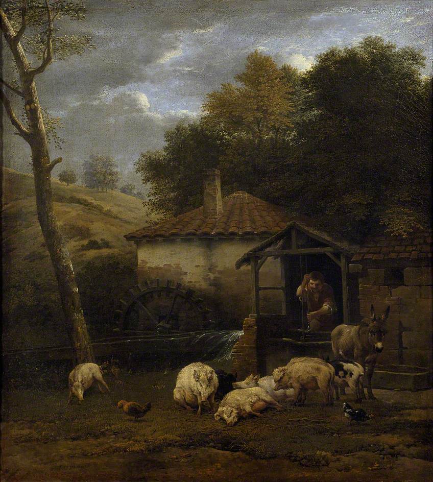 A Farmyard with Animals, vintage artwork by Carel Dujardin, 12x8" (A4) Poster