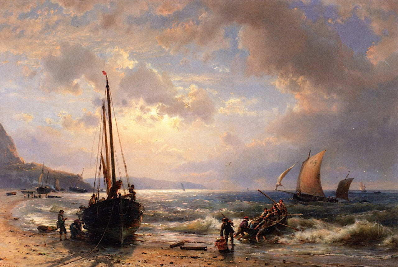 Activities along the Coast at Sunset, vintage artwork by Hermanus Koekkoek The Elder, A3 (16x12") Poster Print