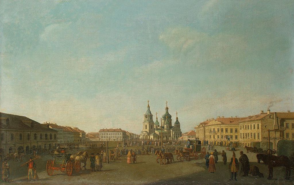 View of the Sennaya Square in Petersburg, vintage artwork by Benjamin Patersen, 12x8" (A4) Poster