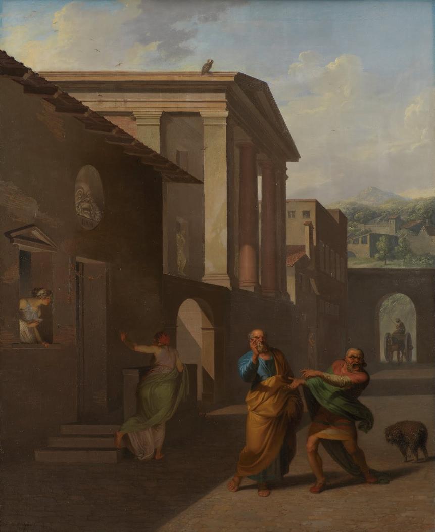 The Midwife Taking Leave of the Girl from Andros (from Terence's "Andria"), vintage artwork by Nicolai Abraham Abildgaard, 12x8" (A4) Poster