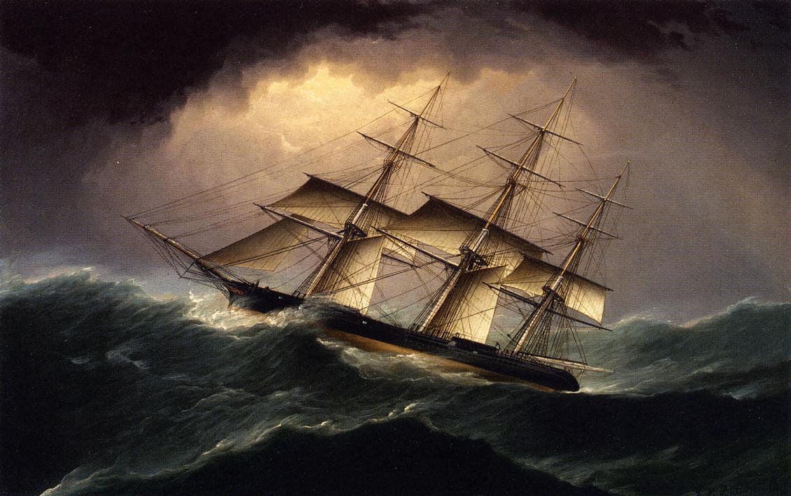 Clipper in a Heavy Sea, vintage artwork by James E. Buttersworth, A3 (16x12") Poster Print