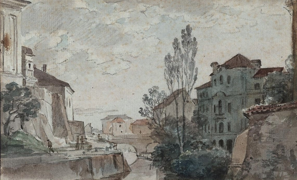 Italian Town, vintage artwork by Johann Georg von Dillis, 12x8" (A4) Poster