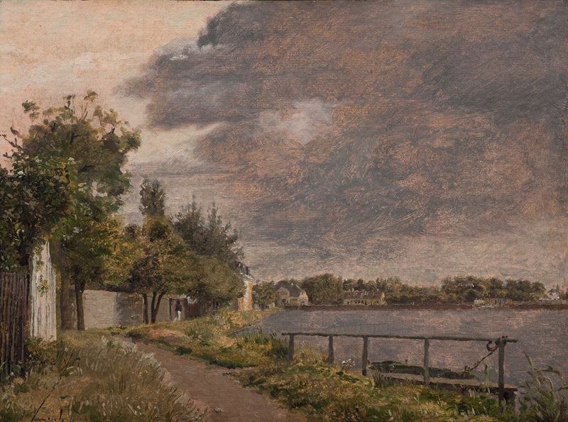 View of Dosseringen near the suburb, Østerbro, Outside Copenhagen: Cloudy Sky, vintage artwork by Christen Købke, A3 (16x12") Poster Print