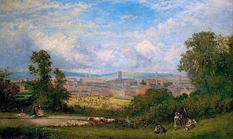 Derby from Burton Road, vintage artwork by James Stephen Gresley, 12x8" (A4) Poster