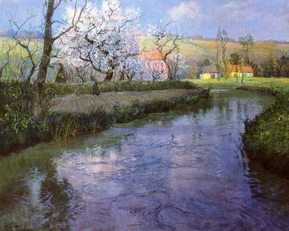 A French River Landscape, vintage artwork by Fritz Thaulow, 12x8" (A4) Poster