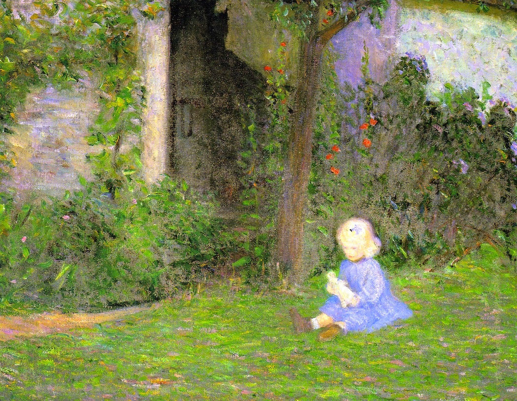 Child in a Walled Garden, Giverny, vintage artwork by Lilla Cabot Perry, 12x8" (A4) Poster