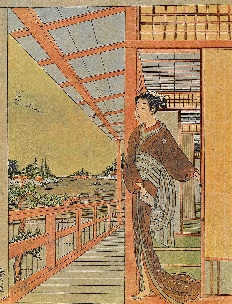 Girl on Veranda, vintage artwork by Shiba Kokan, 12x8" (A4) Poster
