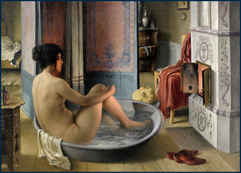 Interior with bathing woman, vintage artwork by Karl Reinhold Callmander, 12x8" (A4) Poster