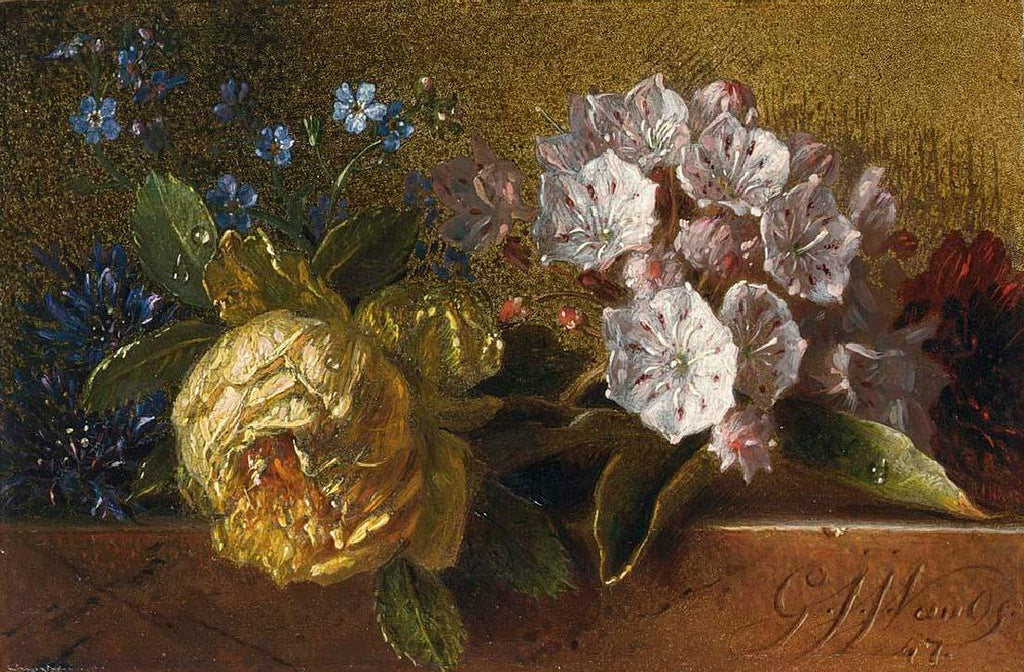 Flowers On A Ledge, vintage artwork by Georgius Jacobus Johannes van Os, 12x8" (A4) Poster