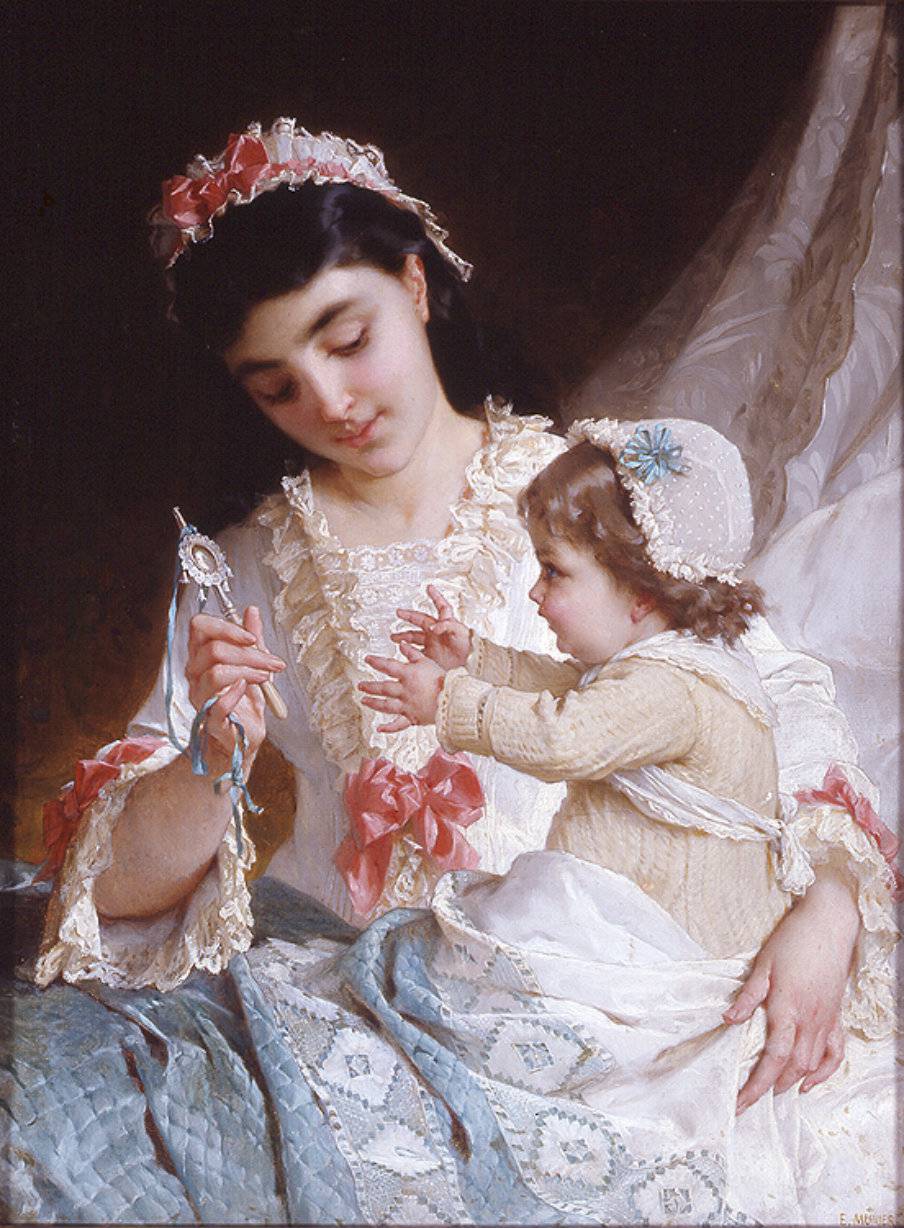 Distracting the Baby , vintage artwork by Émile Munier, 12x8" (A4) Poster