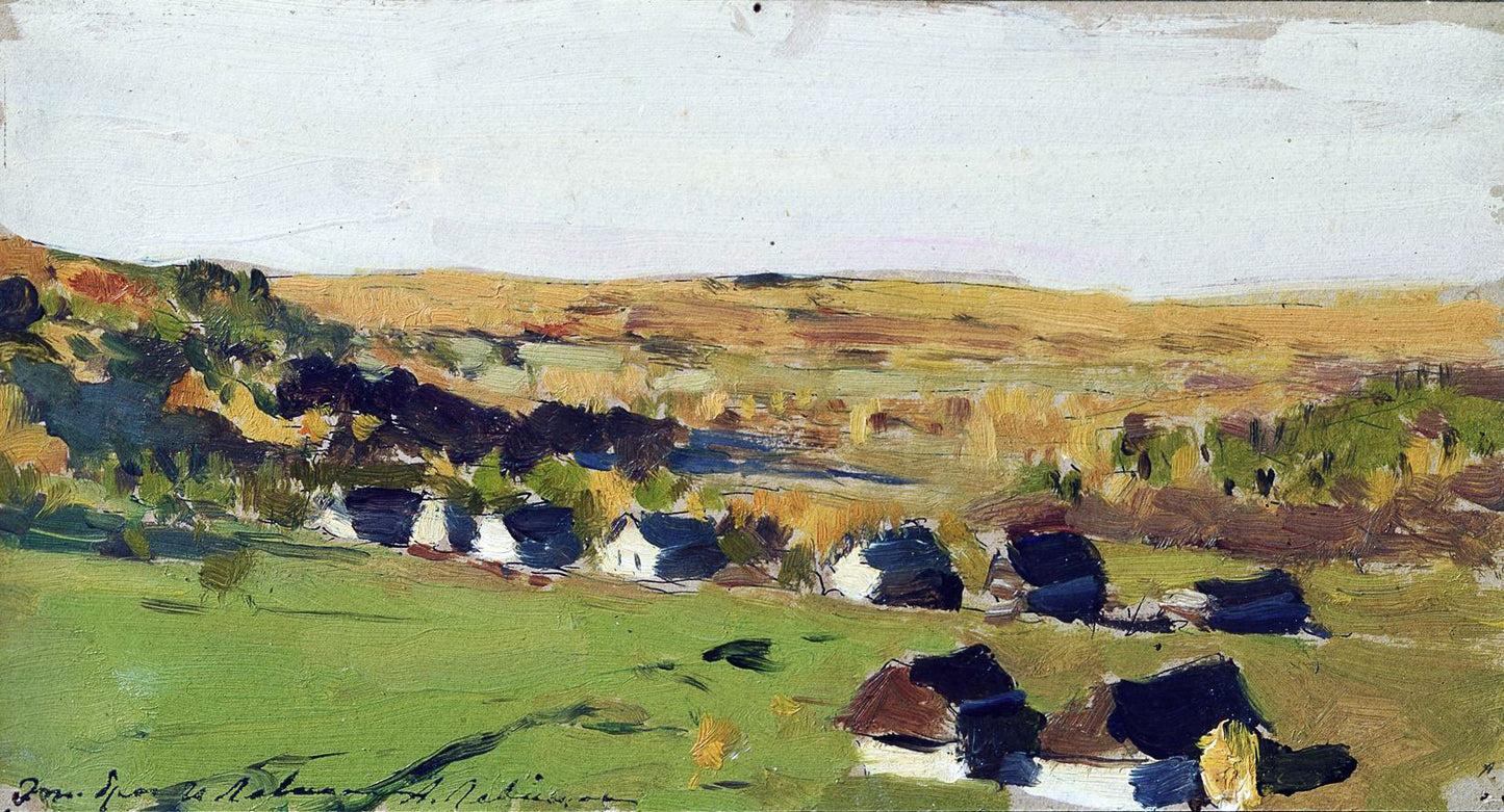 Autumn Landscape with a Village, vintage artwork by Isaak Levitan, 12x8" (A4) Poster