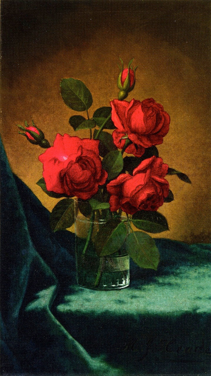 Crimson Roses in a Glass, vintage artwork by Martin Johnson Heade, A3 (16x12") Poster Print