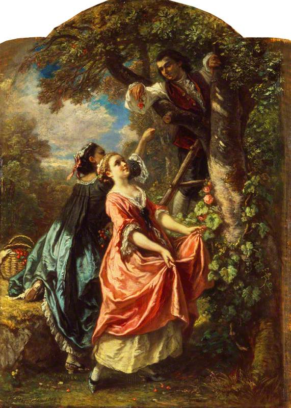 Rousseau and Mlle Galley Gathering Cherries, vintage artwork by Camille-Joseph-Étienne Roqueplan, A3 (16x12") Poster Print