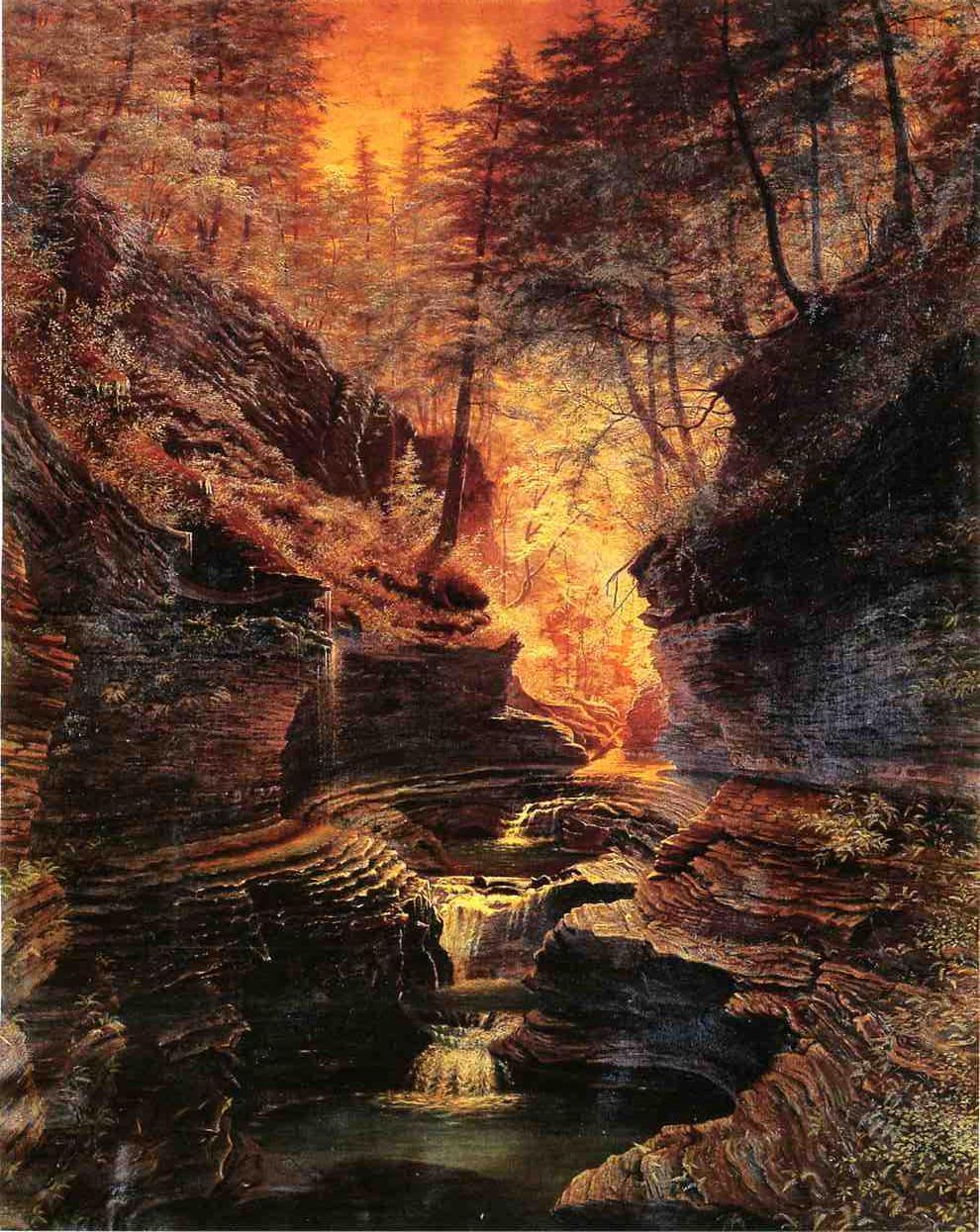 Rainbow Falls, Watking Glen, New York, vintage artwork by James Hope, A3 (16x12") Poster Print