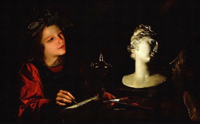 Young Boy working by Lamplight, vintage artwork by Pietro Paolini, 12x8" (A4) Poster