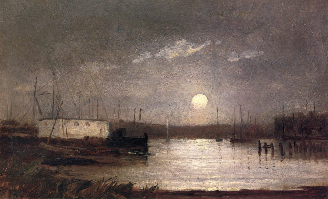 Moon over Harbor, vintage artwork by Edward Mitchell Bannister, 12x8" (A4) Poster