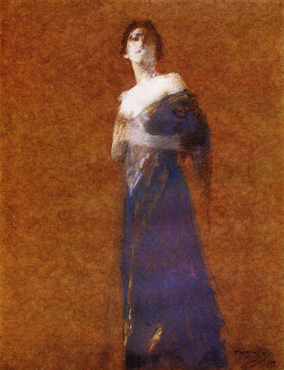 Woman in Blue, vintage artwork by Thomas Wilmer Dewing, 12x8" (A4) Poster