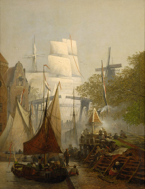 The Harbor, vintage artwork by Oswald Achenbach, 12x8" (A4) Poster