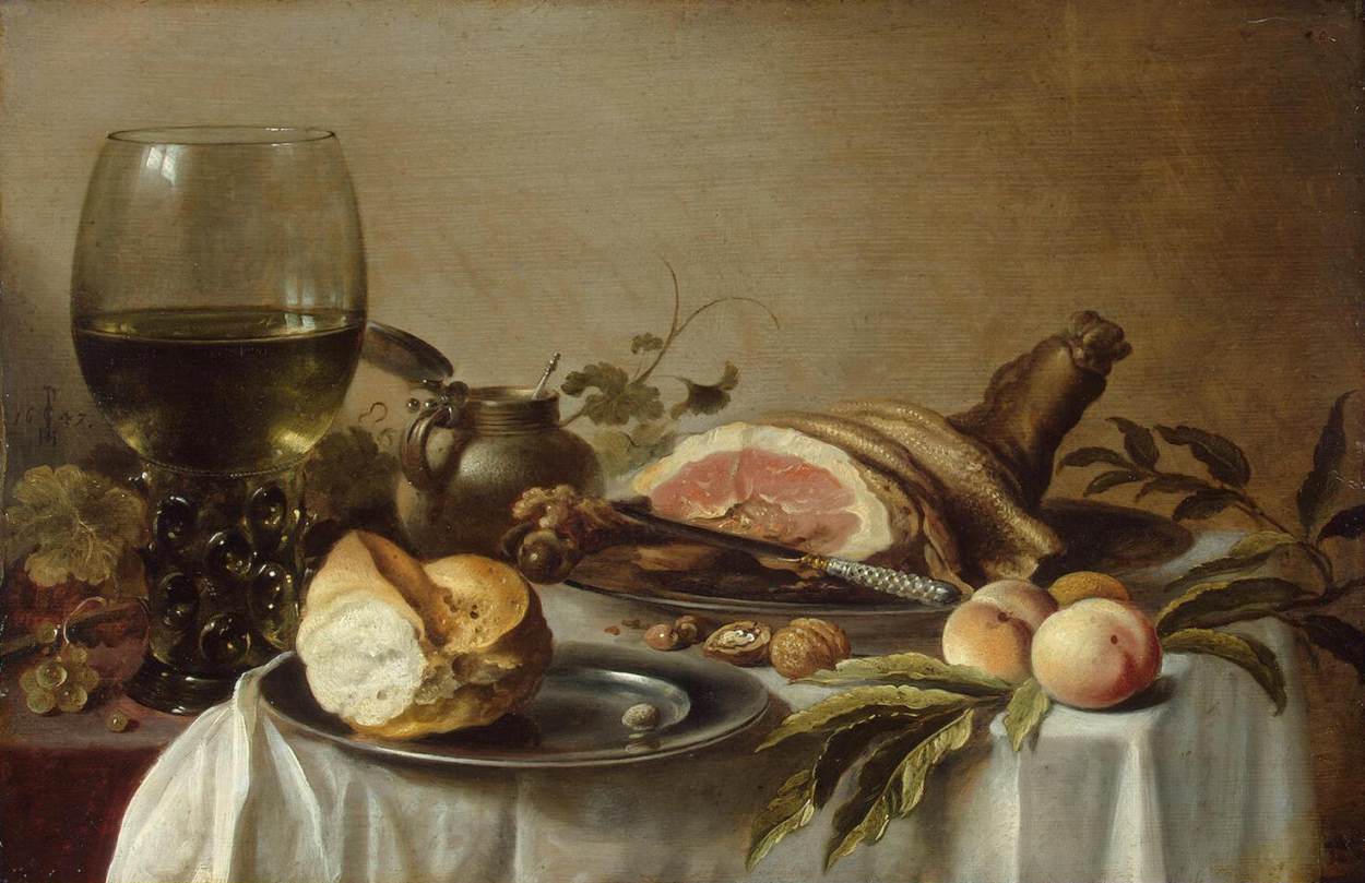 Breakfast with Ham, vintage artwork by Pieter Claesz, 12x8" (A4) Poster