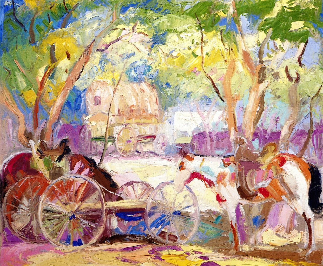 Circling the Wagons, vintage artwork by Albert Henry Krehbiel, 12x8" (A4) Poster