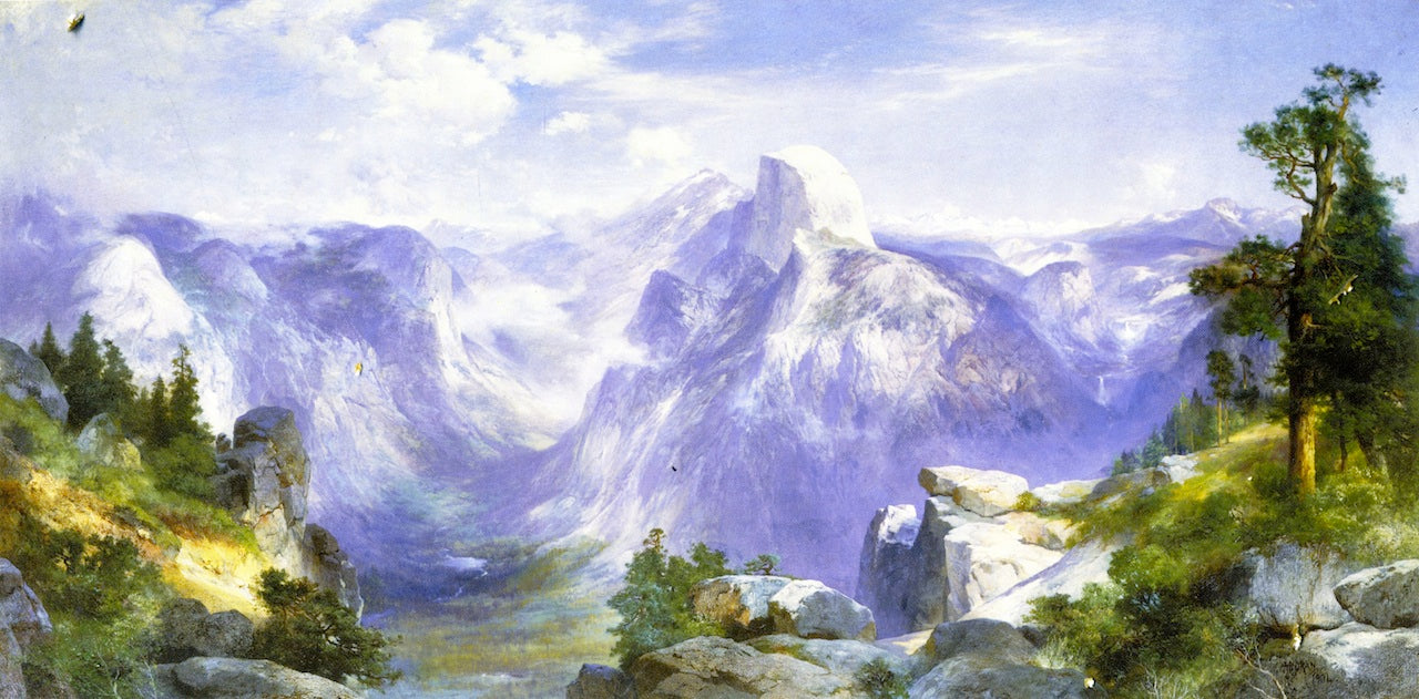 Domes of the Yosemite, vintage artwork by Thomas Moran, 12x8" (A4) Poster
