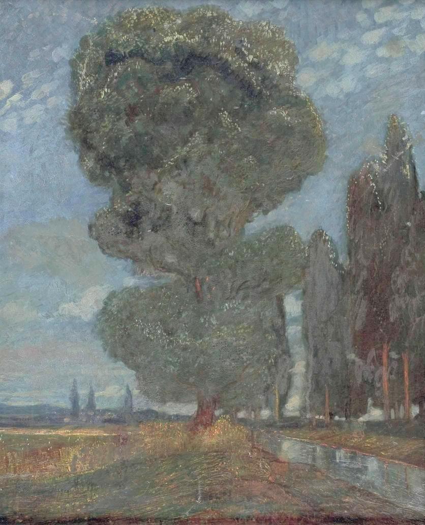 Stream landscape with poplars, vintage artwork by Leopold von Kalckreuth, 12x8" (A4) Poster