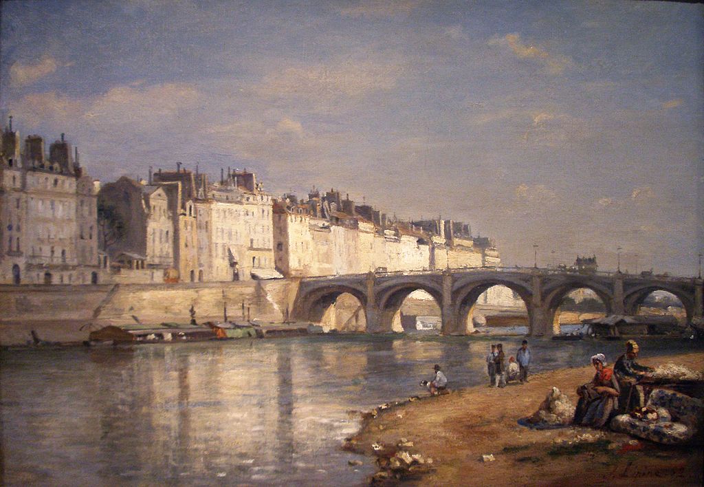 Pont de la Tournelle, Paris, vintage artwork by Stanislas Lepine, 12x8" (A4) Poster