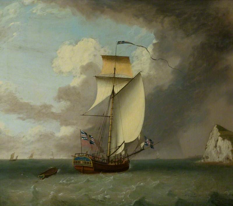 HMS 'London', a Cutter, off Dover, vintage artwork by Thomas Luny, 12x8" (A4) Poster