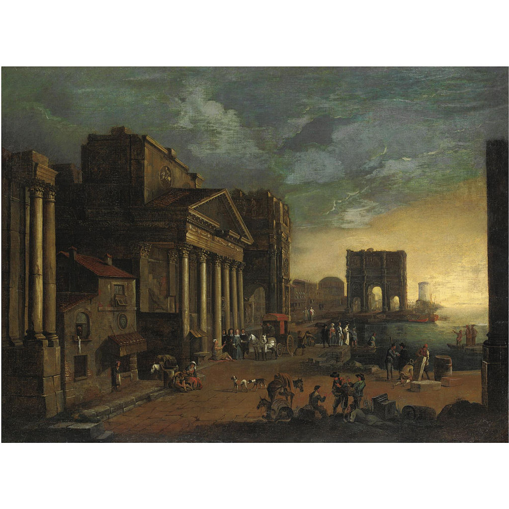 Idealized view of a harbour with classic monuments, vintage artwork by Alessandro Salucci, 12x8" (A4) Poster