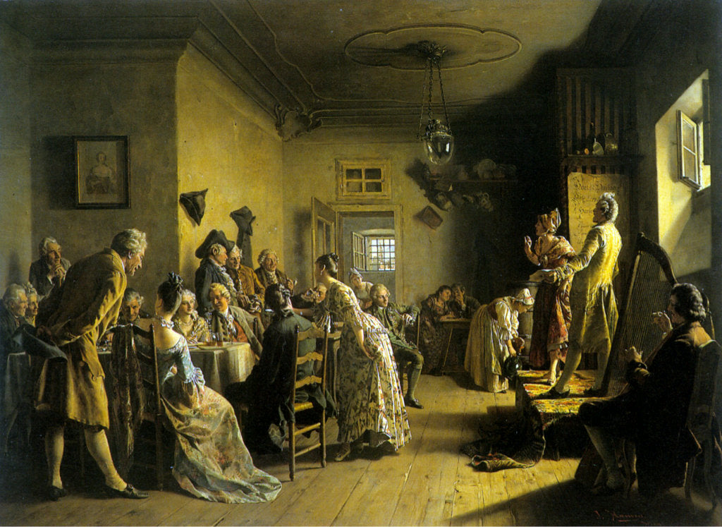Social gathering, vintage artwork by Johann Hamza, 12x8" (A4) Poster