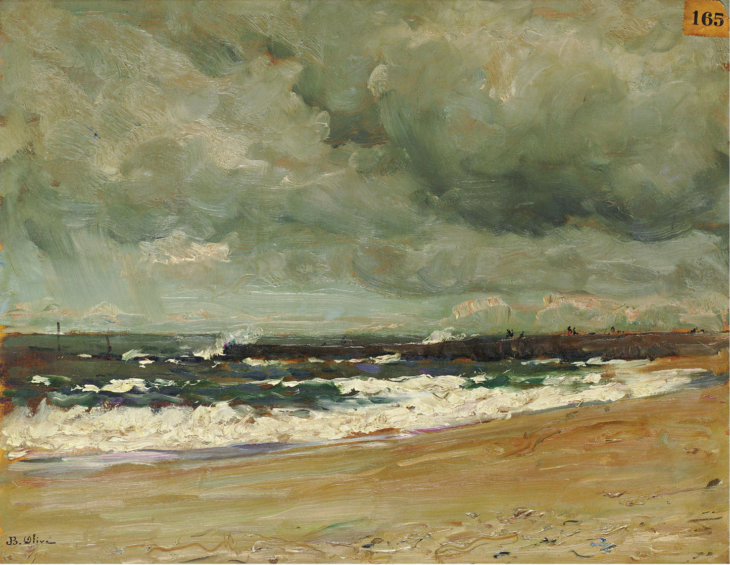 Storm Clouds over a Jetty, vintage artwork by Jean-Baptiste Olive, 12x8" (A4) Poster