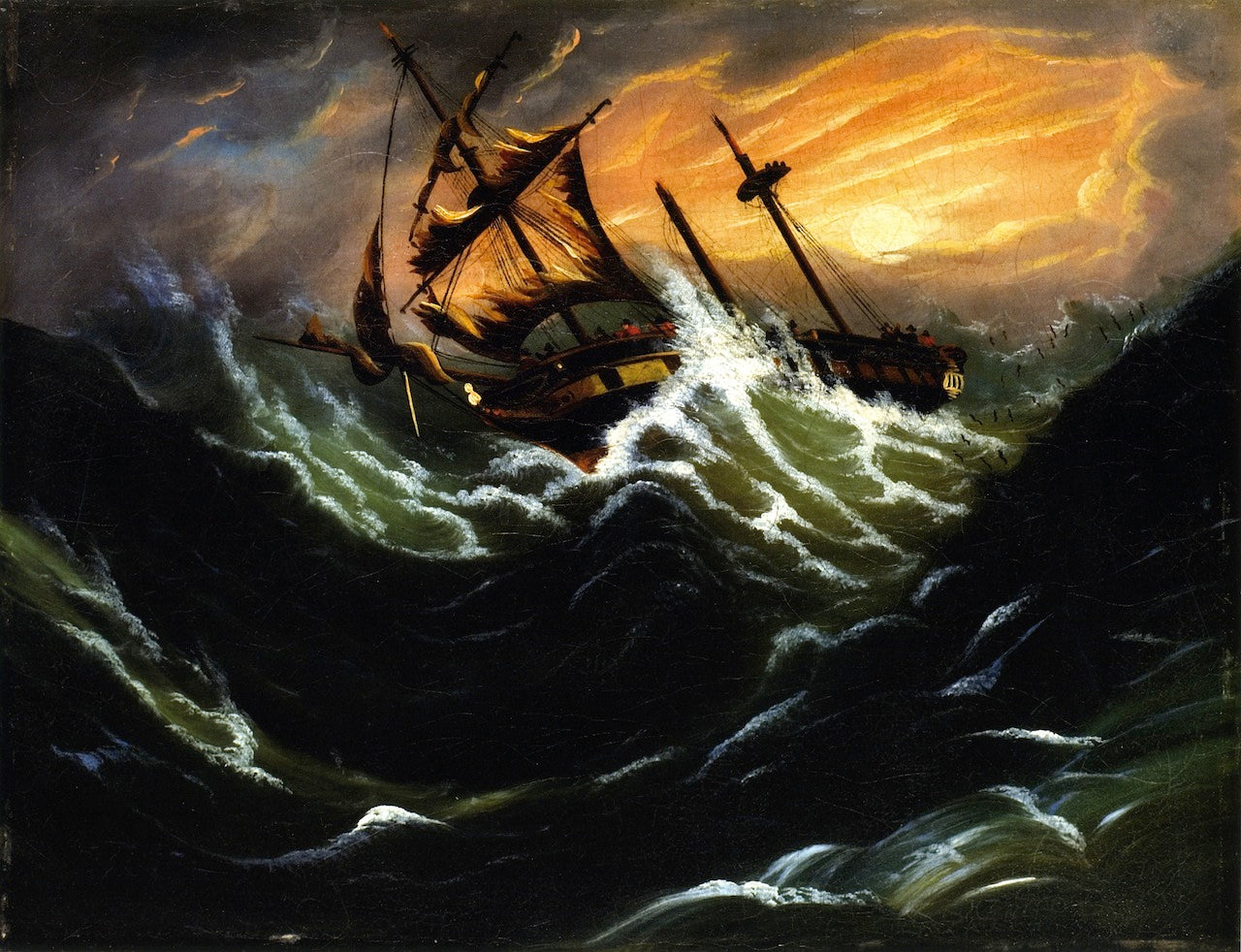 Ship in a Storm, vintage artwork by Thomas Chambers, A3 (16x12") Poster Print