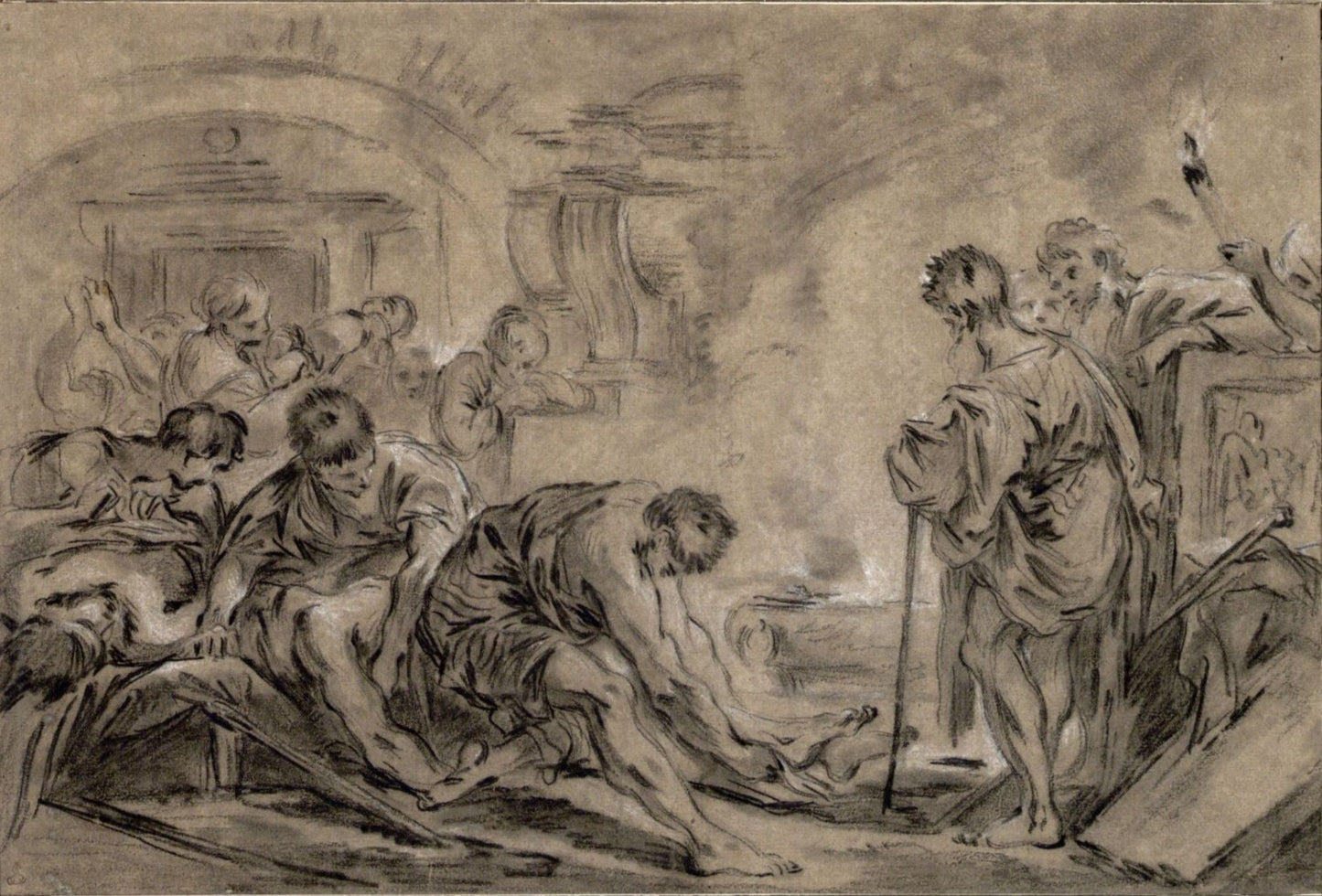 Burial in the Catacombs, vintage artwork by François Boucher, 12x8" (A4) Poster