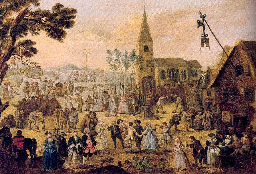 May Day with a Maypole on the hill, vintage artwork by Joseph Frans Nollekens, 12x8" (A4) Poster