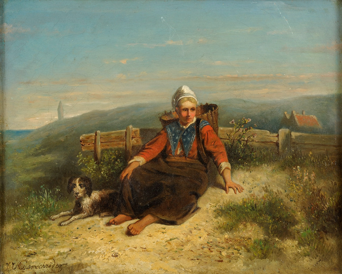 Waiting for the catch, vintage artwork by Jan Jacobus Matthijs Damschröder, 12x8" (A4) Poster