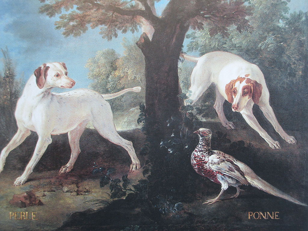 Perle and Ponne, Dogs of Louis XV, vintage artwork by Jean-Baptiste Oudry, 12x8" (A4) Poster