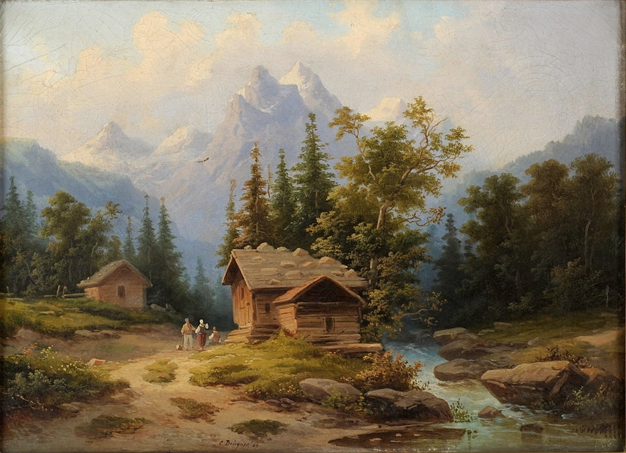 Summer day in the mountains, vintage artwork by Colestin Brügner, 12x8" (A4) Poster