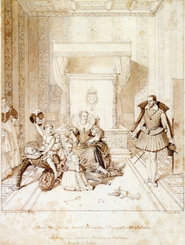 Henry IV Playing with His Children, vintage artwork by Jean-Auguste-Dominique Ingres, 12x8" (A4) Poster