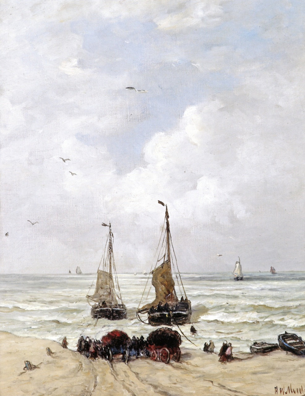 The Loading of the Nets, vintage artwork by Hendrik Willem Mesdag, 12x8" (A4) Poster