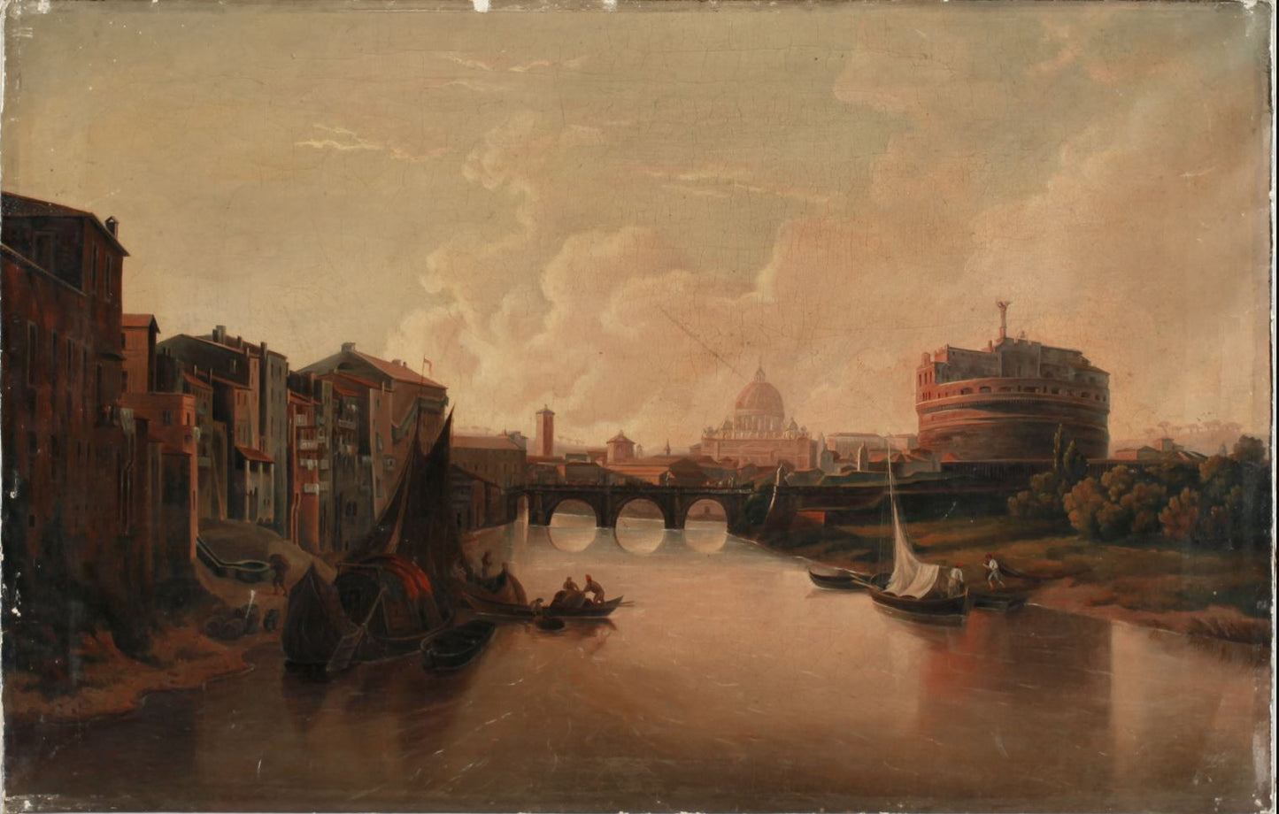 View of the Tiber and Castel Sant'Angelo, vintage artwork by Gustaf Wilhelm Palm, A3 (16x12") Poster Print