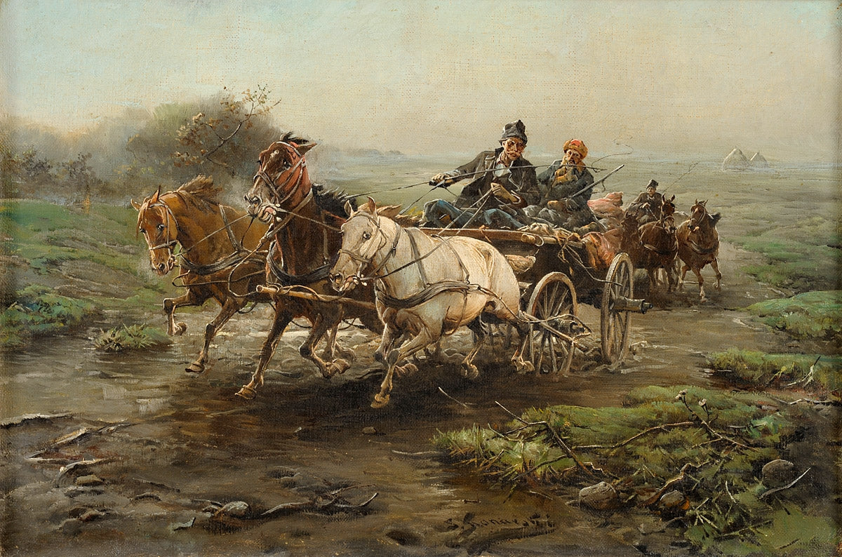 Troika at Full Speed, vintage artwork by Jan Konarski, 12x8" (A4) Poster