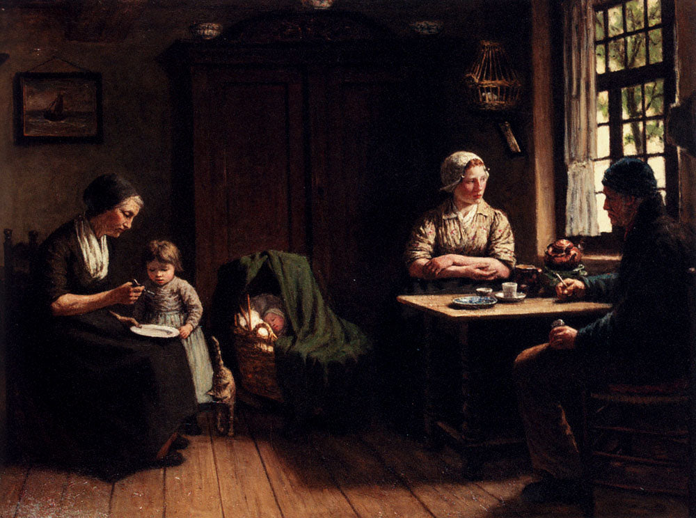 Awaiting Father's Homecoming, vintage artwork by David Adolph Artz, 12x8" (A4) Poster