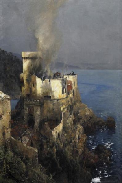 Finale on the Italian Riviera (Finale an der italienischen Riviera), vintage artwork by Eugen Felix Prosper Bracht, 12x8" (A4) Poster