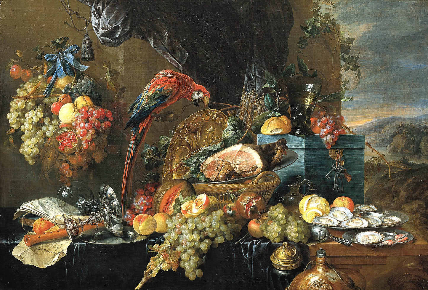 A Richly Laid Table with Parrots, vintage artwork by Jan Davidsz. de Heem, 12x8" (A4) Poster