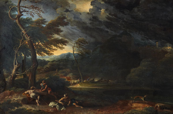 A Land Storm, vintage artwork by Attributed to Jan Frans van Bloemen, 12x8" (A4) Poster