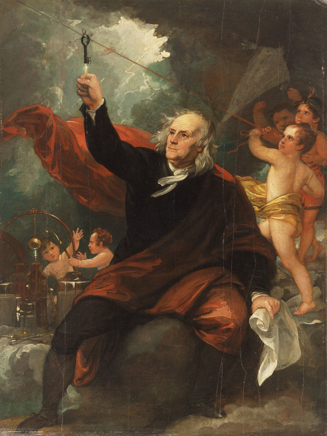 Benjamin Franklin Drawing Electricity from the Sky, vintage artwork by Benjamin West, 12x8" (A4) Poster