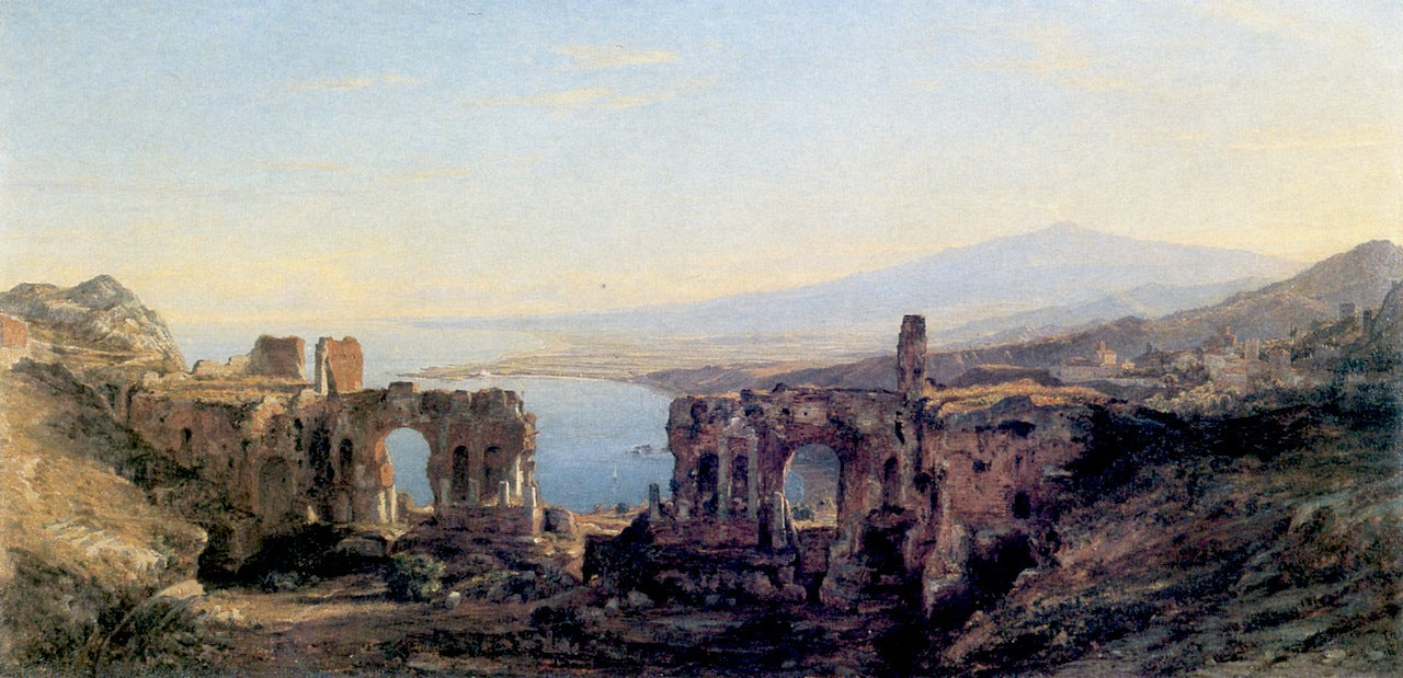 Theater at Taormina, vintage artwork by Thomas Hiram Hotchkiss, 12x8" (A4) Poster
