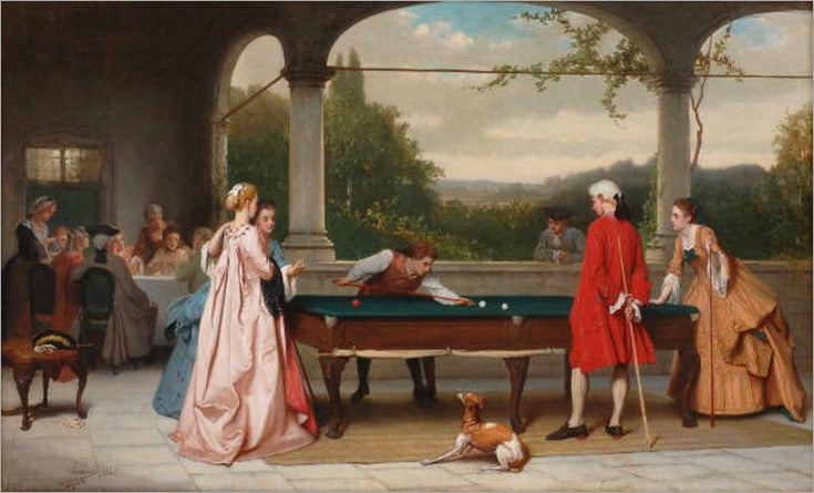 The Game of Billiards, vintage artwork by Auguste Serrure, 12x8" (A4) Poster